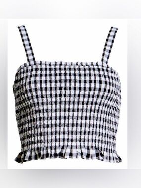 BP. Gingham Smocked Crop Top M Cottagecore Black White Ruffle Feminine NWT